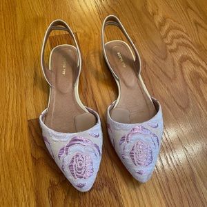 Anthropologie All Black Boa slingback pink floral pointed toe ballet flats 38